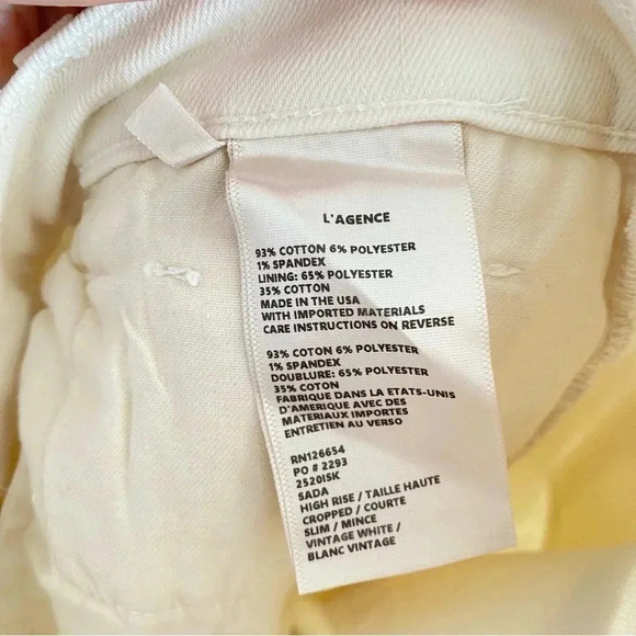L'AGENCE Sada Slim-Leg Cropped Jean in Vintage White Sz 24 - Picture 5 of 11